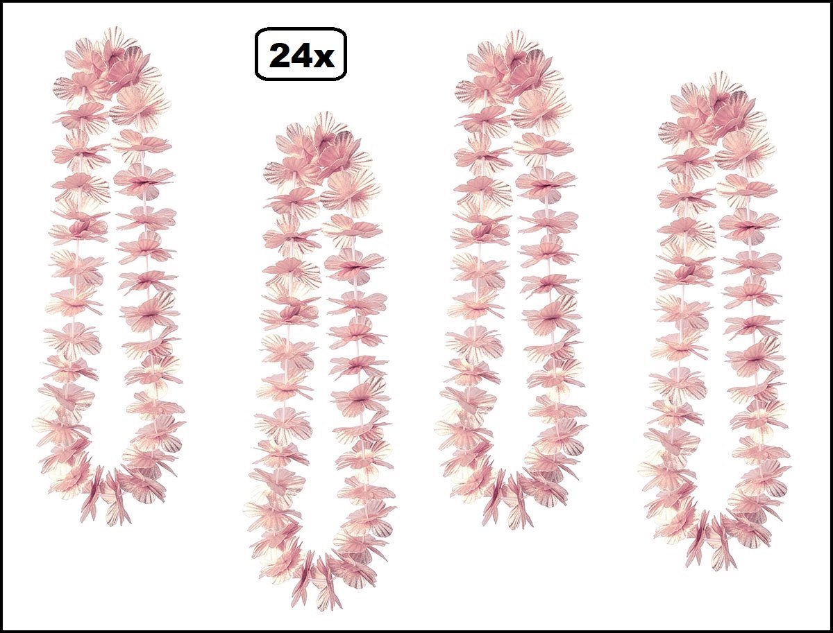 24 stuks Hawai slinger rosegoud - bloemenkrans - Thema feest hawaii krans huwelijk