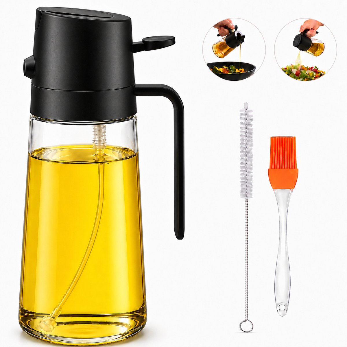 Pandaco 2-in-1 Olijfolie Sprayer 420 ml - Oliespuit & Oliefles met Schenktuit - BBQ & Airfryer Accessoires