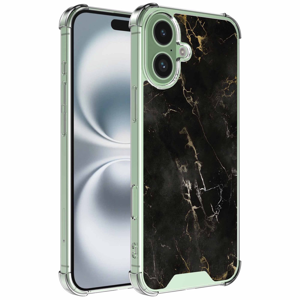 Smartphonica Geschikt voor iPhone 16 Plus Telefoonhoesje met Zwart Marmer opdruk - Draadloos op te laden - Shockproof Siliconen TPU Strong Case - Sterk Schokbestendig Telefoonhoesje geschikt voor iPhone 16 Plus