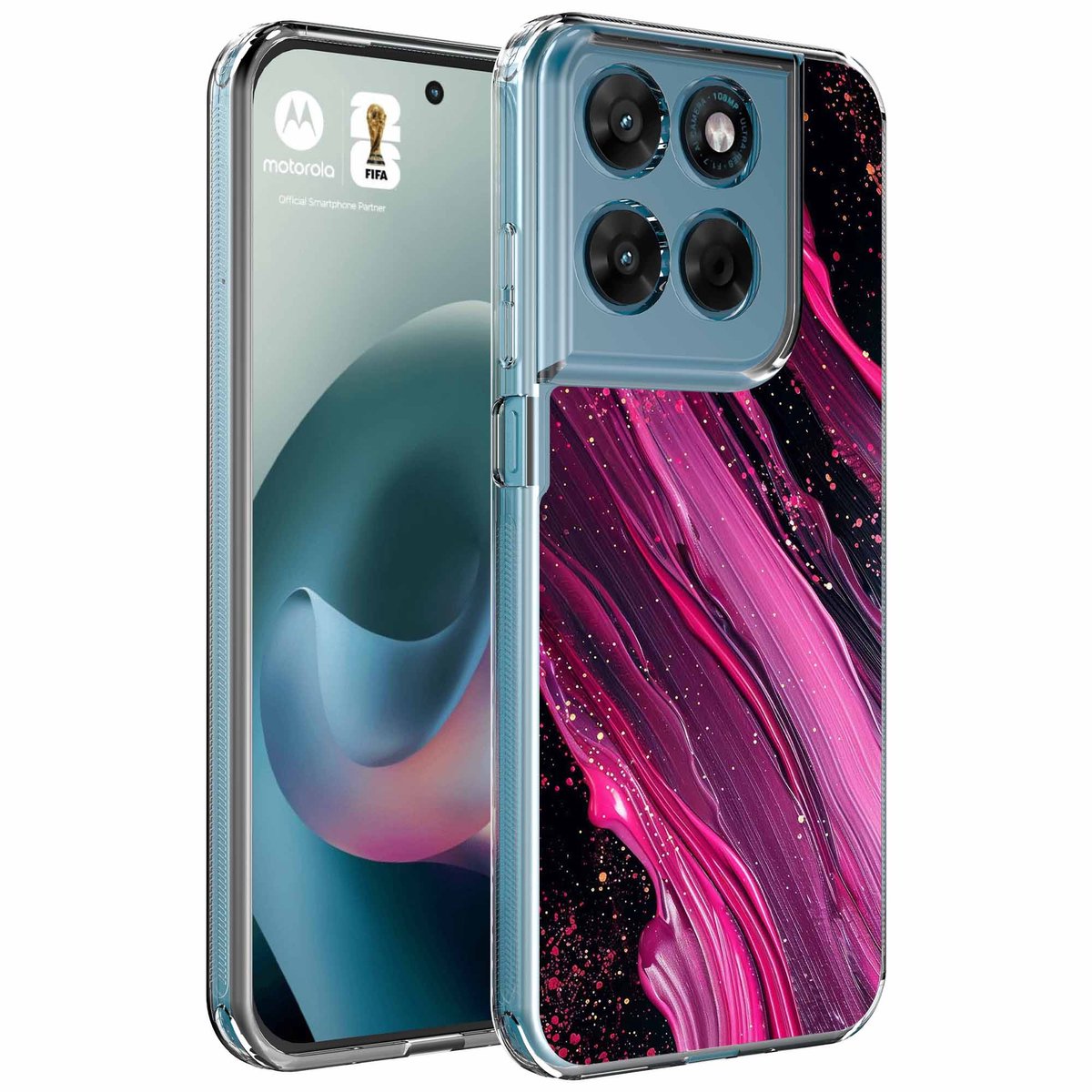 Smartphonica Geschikt voor Motorola Moto G77 Telefoonhoesje met Paars Roze Marmer opdruk - Draadloos op te laden - Shockproof Siliconen TPU Strong Case - Sterk Schokbestendig Telefoonhoesje geschikt voor Motorola Moto G77
