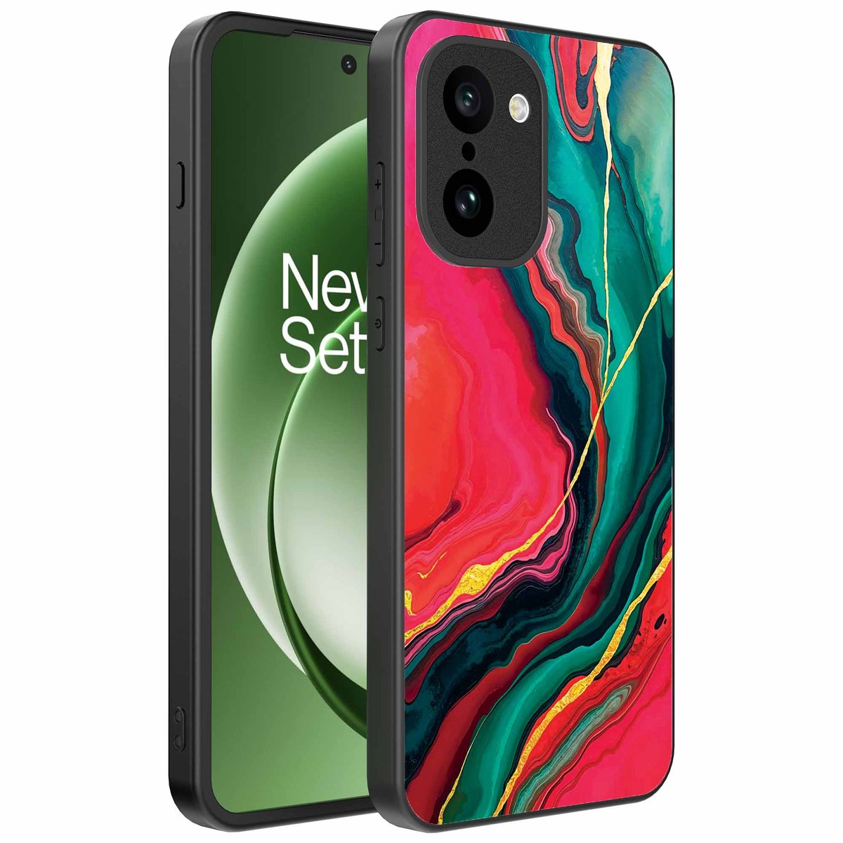 Geschikt voor OnePlus 15R Telefoonhoesje met Rood Groen Marmer Opdruk - TPU Backcover Case Red Green Marble Design - Smartphonica geschikt voor OnePlus 15R