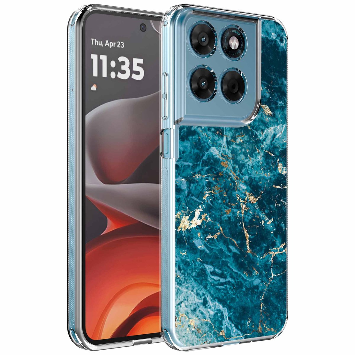 Smartphonica Geschikt voor Motorola Moto G15 Telefoonhoesje met Blauw Goud Marmer opdruk - Draadloos op te laden - Shockproof Siliconen TPU Strong Case - Sterk Schokbestendig Telefoonhoesje geschikt voor Motorola Moto G15