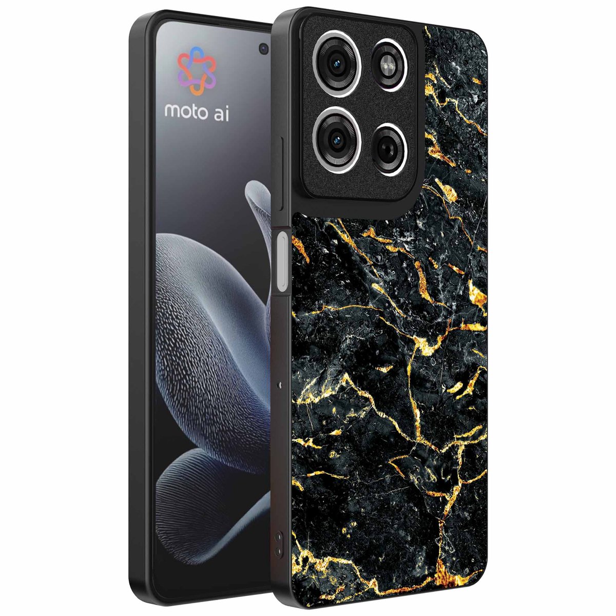 Geschikt voor Motorola Edge 70 Telefoonhoesje met Zwart Goud Marmer Opdruk - TPU Backcover Case Black Gold Marble Design - Zwart Goud - Smartphonica geschikt voor Motorola Edge 70