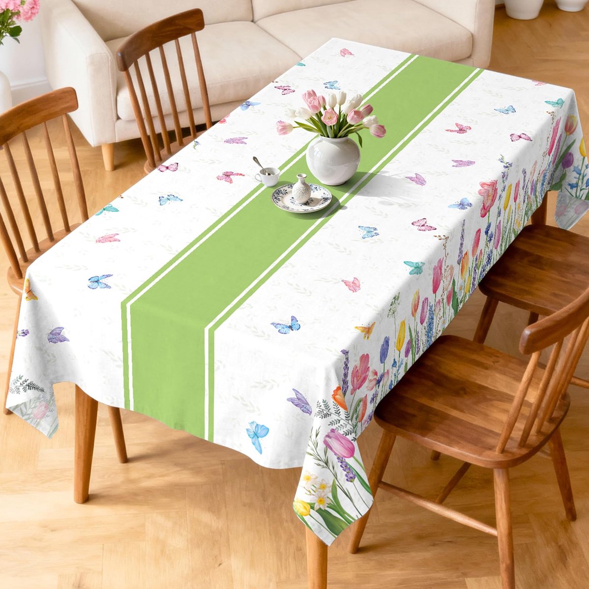 Tafelkleed 152 x 213 cm - polyester - tulp bloemen - wasbaar - ShopVlot
