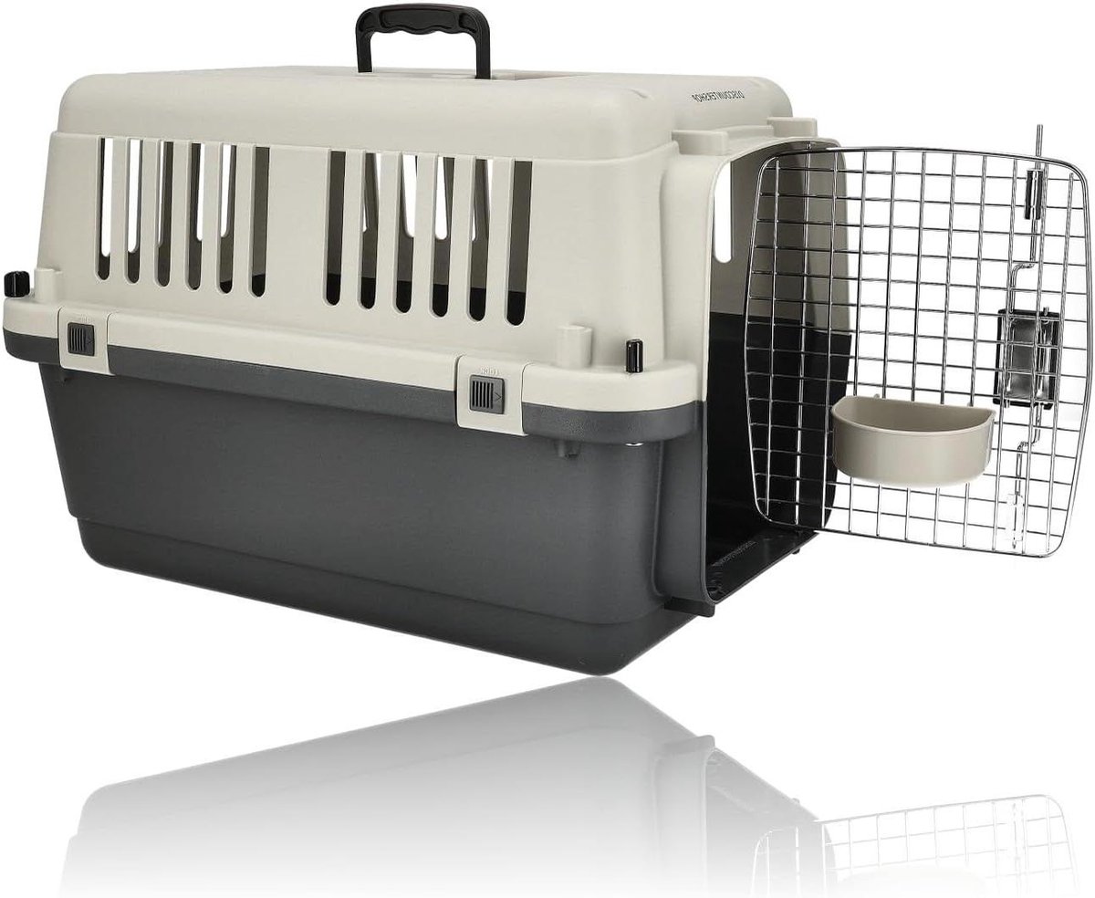 Dieren Transportbox - Reismand Kat Hond - Veilig Vervoer - Vliegtuig Compatibel - 61x41x40 cm - Grijs-Beige