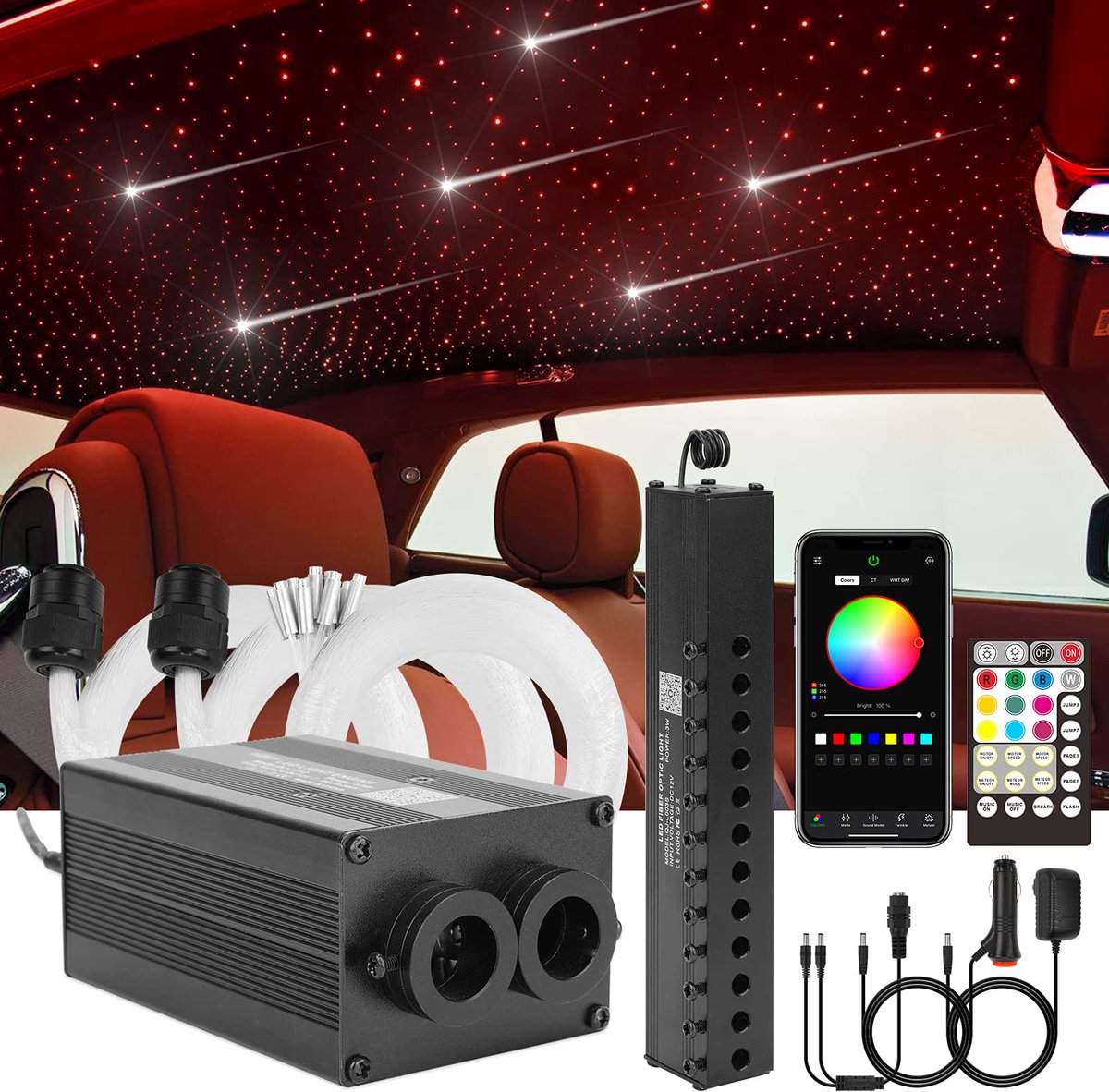 CHINLY Twinkle Bluetooth meteorlamp, 12 W, RGBW, sterrenplafondlampen set, app/afstandsbediening, 450 stuks, 0,75 mm x - ShopVlot