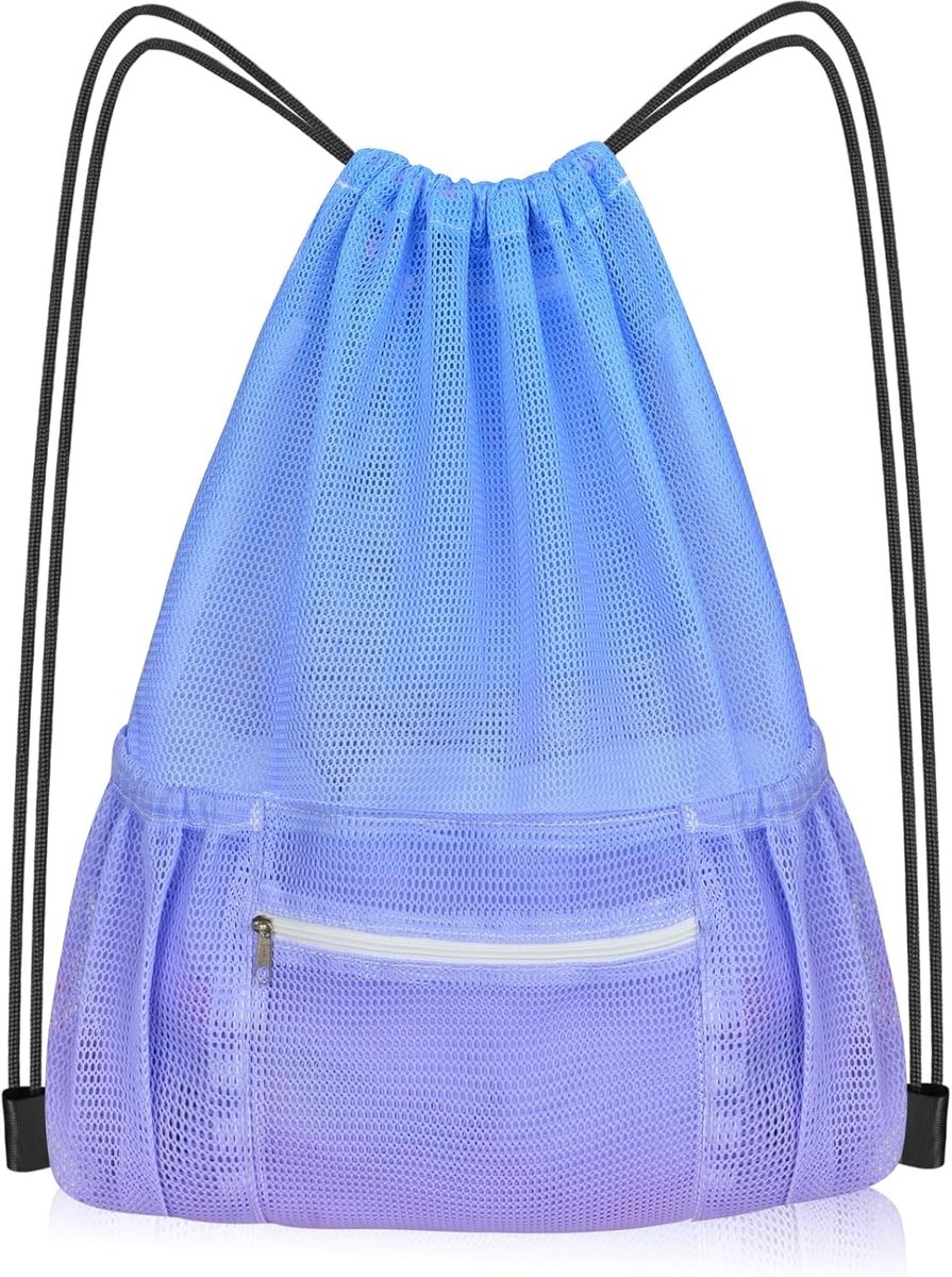 Draagbare mesh tas met ritsvak, ideale strandtas voor zwemspullen en gymaccessoires voor volwassenen en kinderen