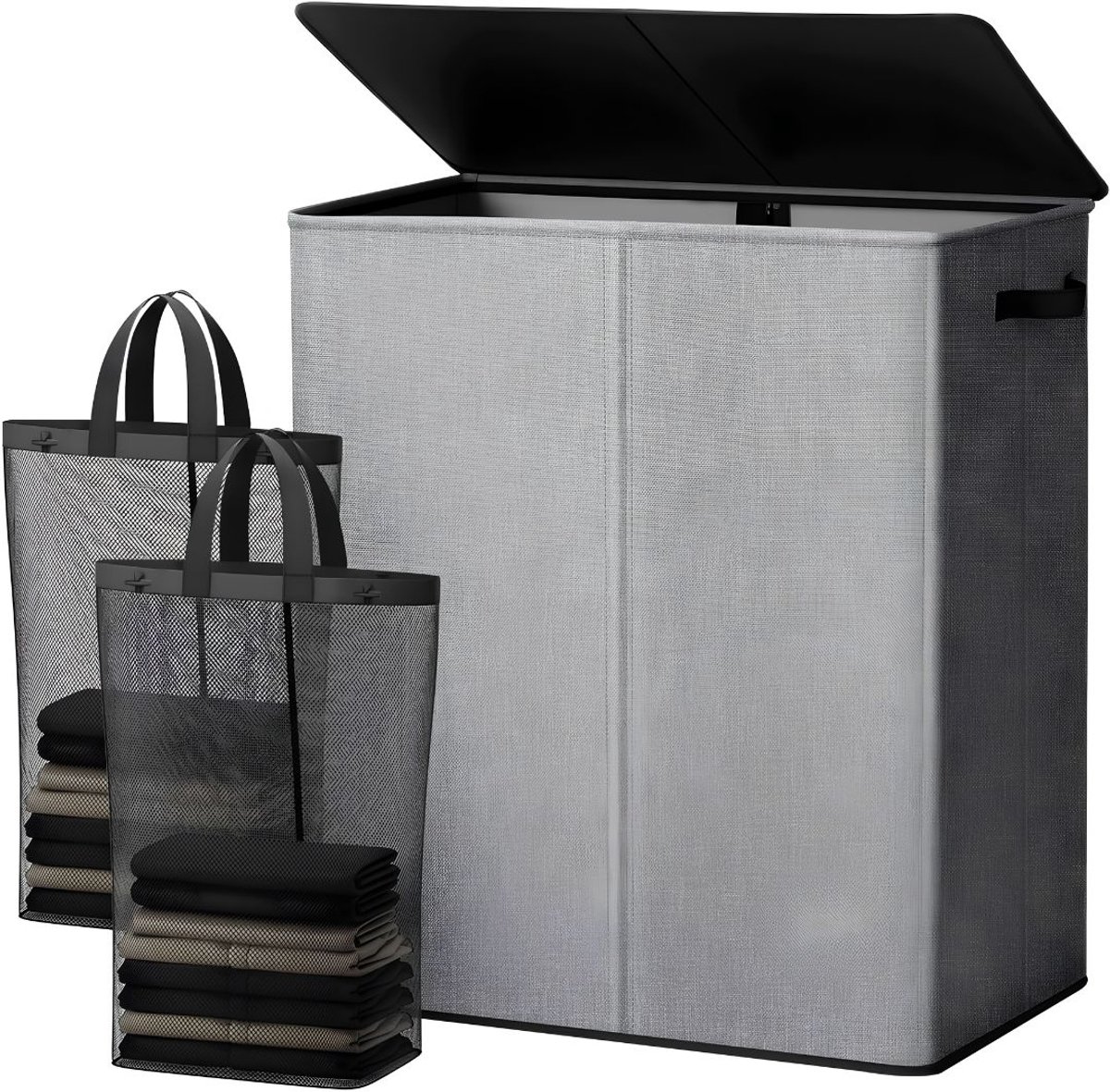 TYR® Wasmand - 145L - Wasmanden - Wasmand 2 Vakken - Grijs - 57cm x 38cm x 67cm