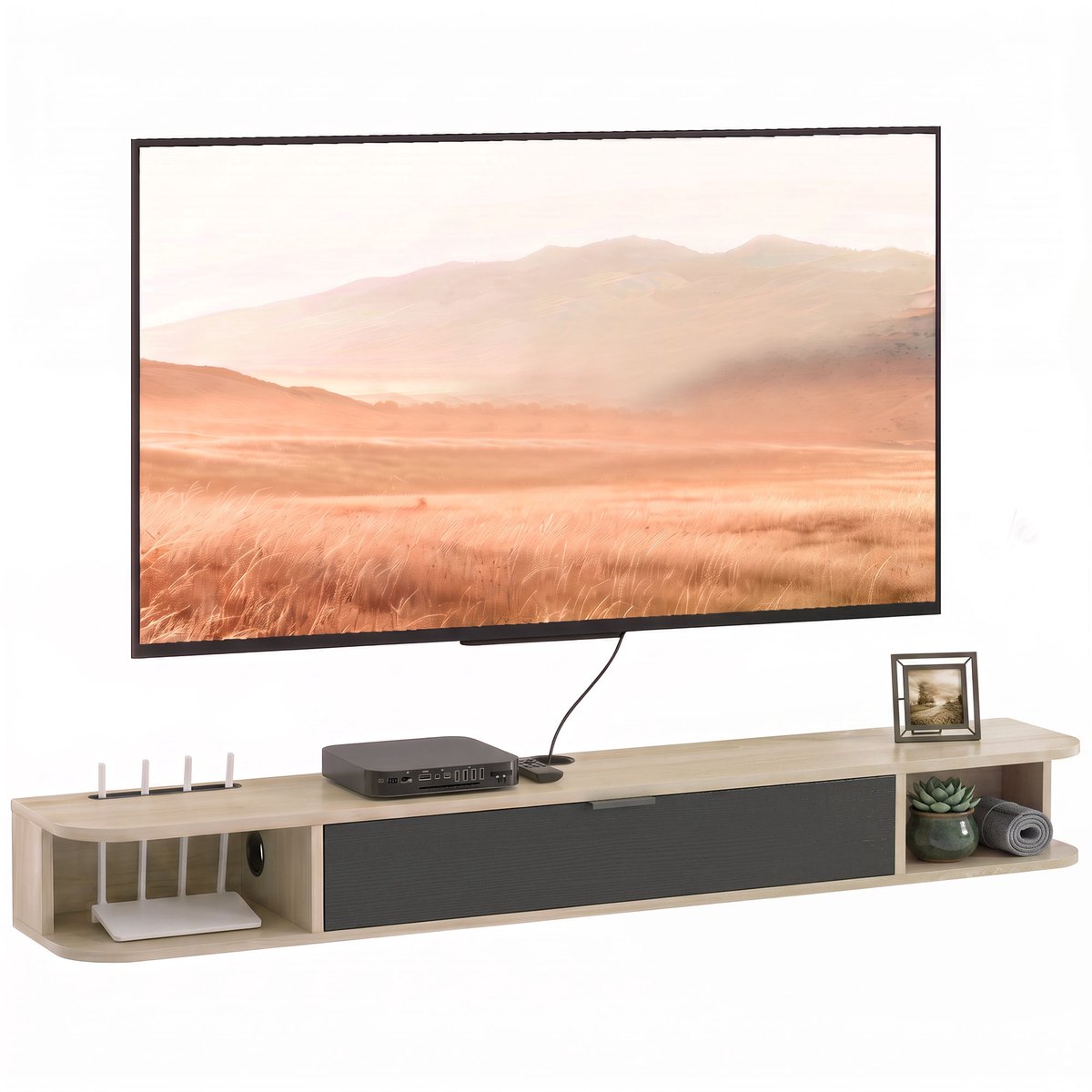 HOMCOM TV-meubel - Spaanplaat - 140x24x16cm - Natuurlijk hout en zwart