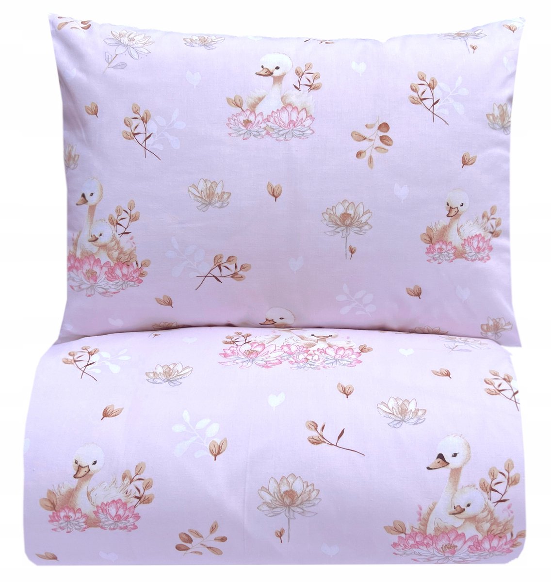 Roze Kinderledikant 100x160cm met Zwanen & Bloemen - 100% Katoen