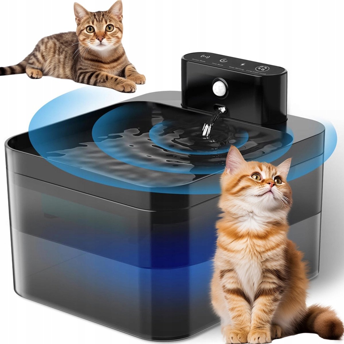 Drinkfontein Kat - Waterfontein Kat - 2,2L Kattenfontein - Automatische Drinkbak Kat - 25 dB Stil - Slimme Sensor & Timer & Continu - LED Waterniveau - Automatisch Circulatie - Voor Katten & Kleine Honden