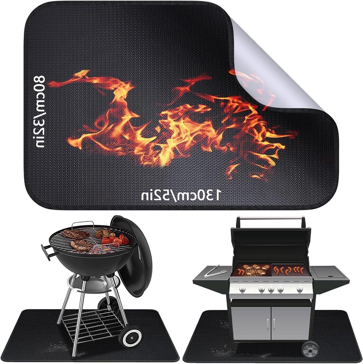 Ondertapijt Vuurvast - Hittebescherming - Terras Beschermen - Hittebestendig tot 982°C - 80 x 130 cm - Zwart