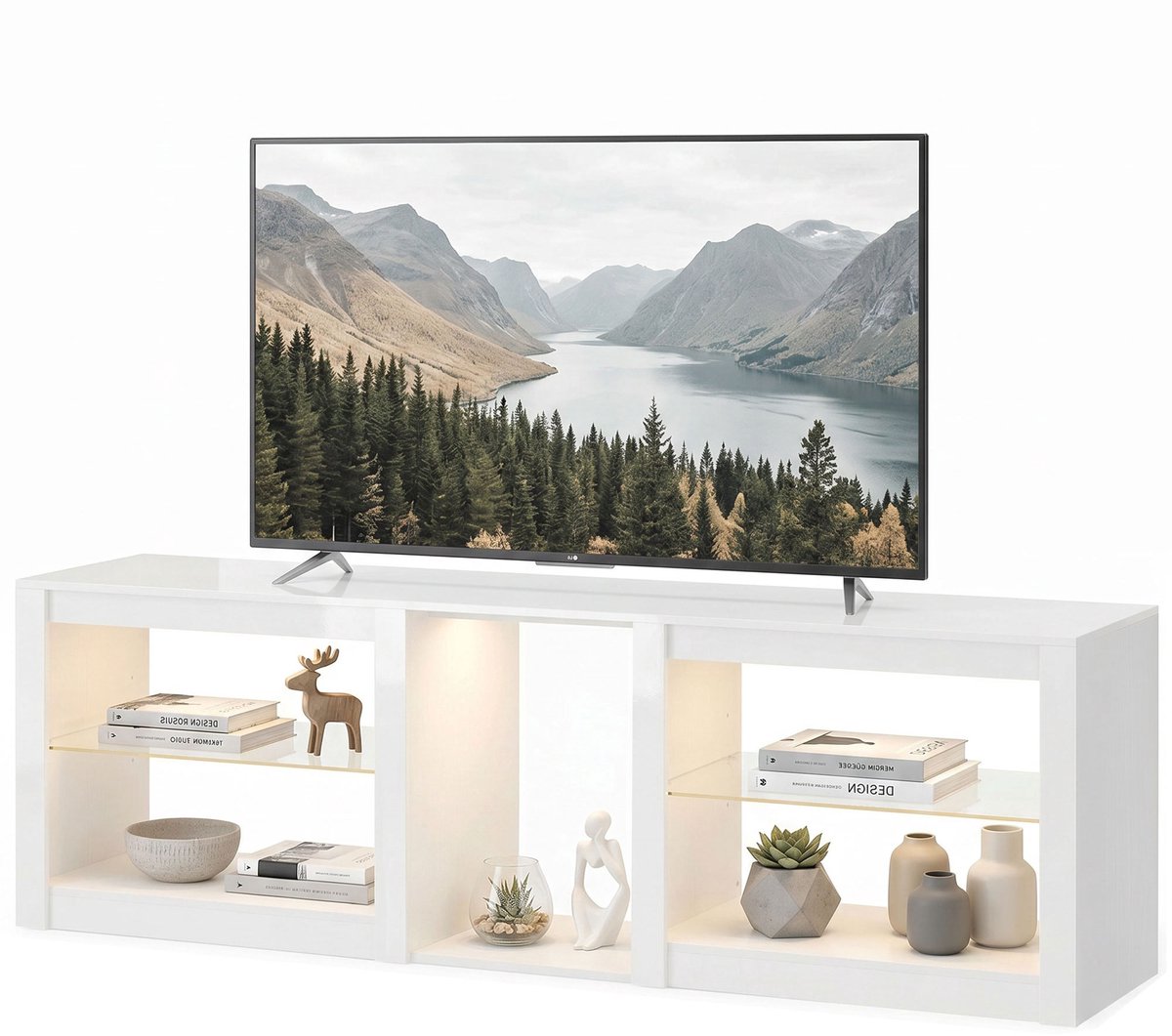 Sogiol® TV-meubel met RGB LED-verlichting - modern tv - meubel met verstelbare glazen planken - voor tv's tot 75 inch - wit