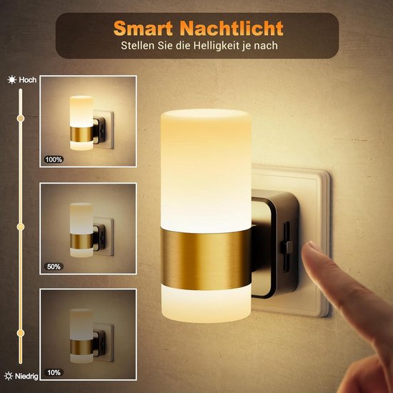 Nachtlampje met sensor - Stekkerlicht dimbaar - Oriëntatie in donker - Automatische schemerregeling - 1 stuk - Witgoud — afbeelding 3