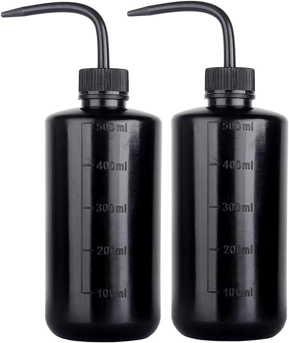 500ml Plastic Safety Wash Bottle - Zwarte Spuitfles met Smalle Mond en Schaallabels voor Planten, Bloemen en Succulenten - Set van 2 Stuks