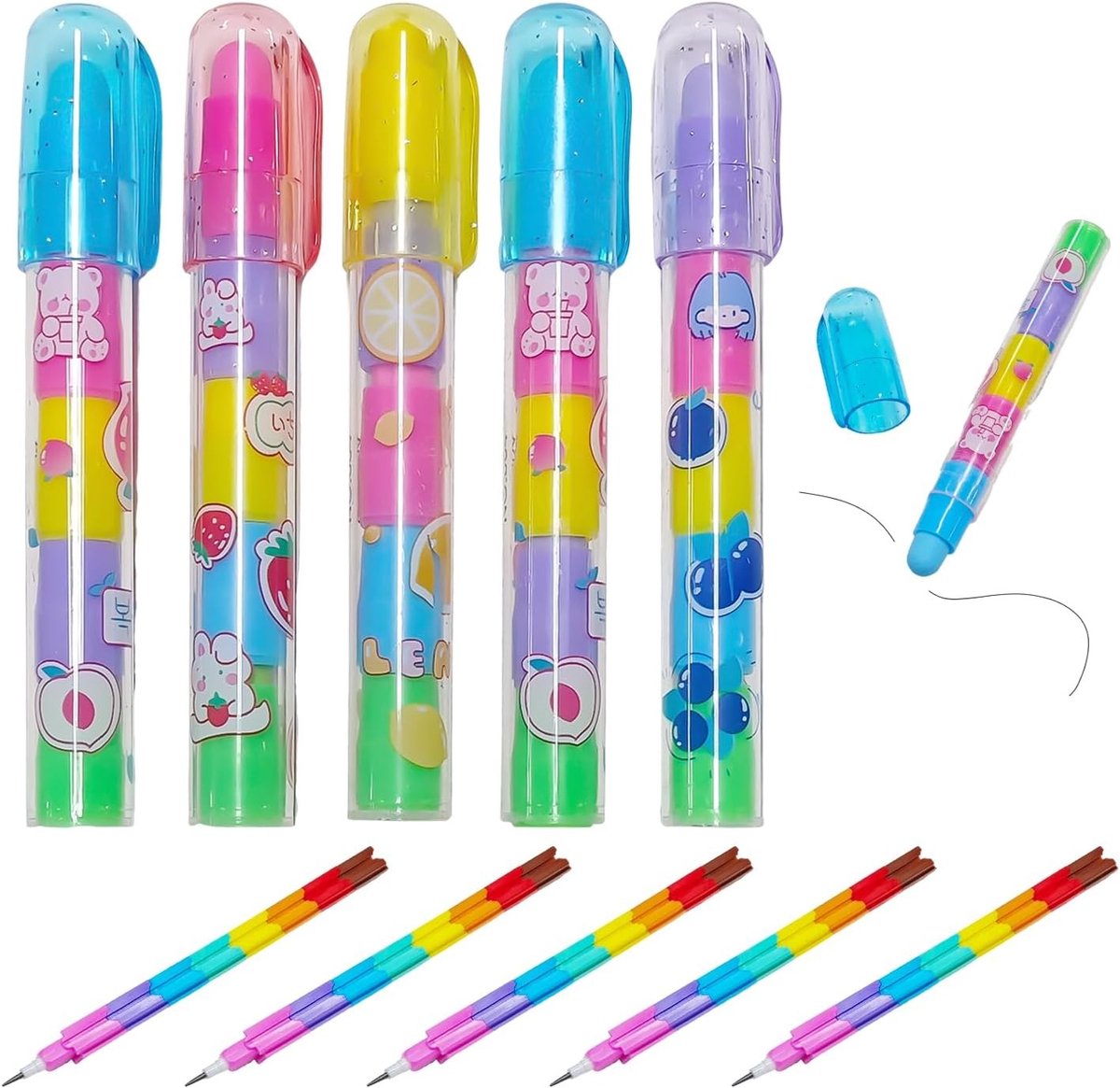 Creatieve Cartoon Gum Set met 5 Bouwblok Gummen en 5 Potloden, Perfecte Schoolbenodigdheden voor Studenten en Dagelijks Schrijven