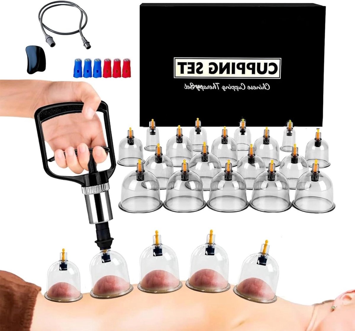 Cupping Set - Vacuümtherapie Glazen - Ontspanning Lichaam - Instelbare Zuigkracht - 18 Stuks - Transparant