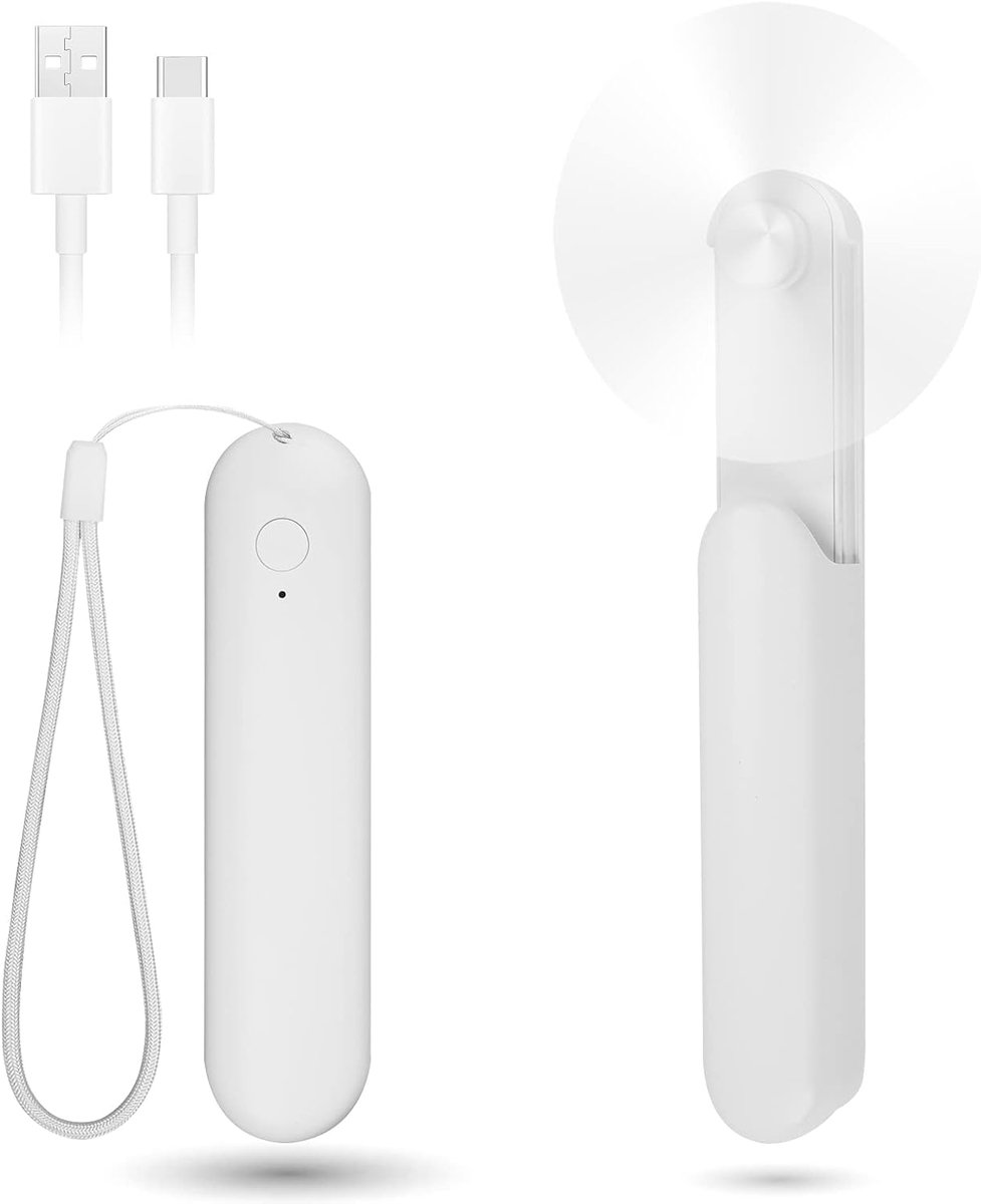 Draagbare Mini Ventilator - Mini Ventilator Oplaadbaar - Hand Ventilator usb - 3 Snelheden - Powerbank - Draadloos - Mini Bureau Waaiers Gezichtsventilator - Stil & Compact - Wit - Opvouwbaar - Tafelventilator Draadloos - 24 Uur Gebruiksduur