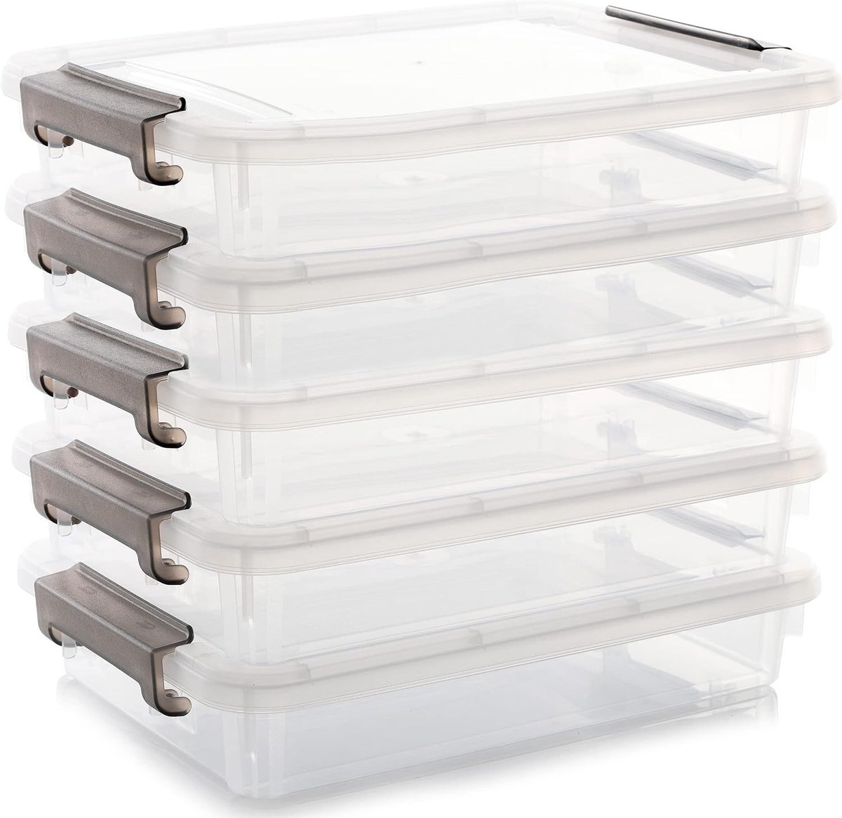 Set van 5 Opbergdozen met Deksel - Transparante Plastic Boxen voor A4 Papier, Foto's en Documenten, Ideaal voor Kantoor en Organisatie, 37 x 26 x 7 cm