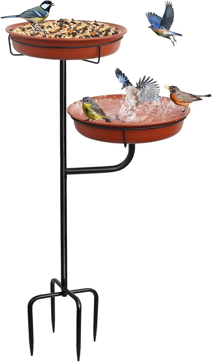 Vogelbad - Voederbak Buiten - Tuin Decoratie - 2-in-1 Ontwerp - 26.5cm Diameter - Brons