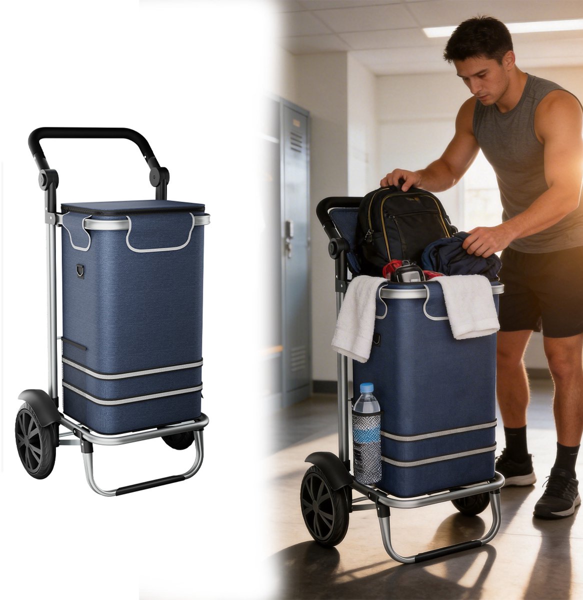 AUFUN Opvouwbare Boodschappentrolley Van Aluminiumlegering - Blauw - Draagvermogen Van 30 Kg - Inhoud Van 56 Liter - Eén Wiel