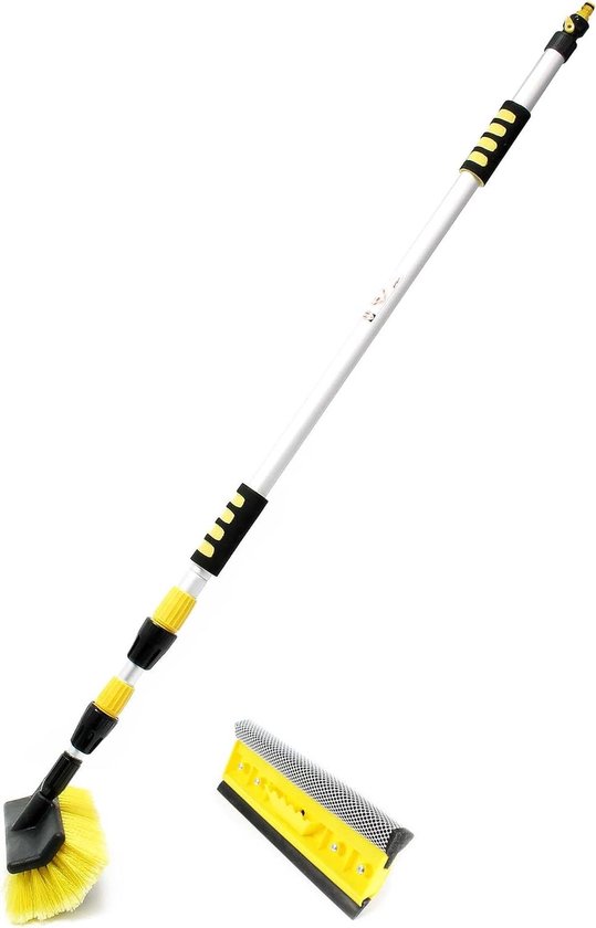 Wasborstel Telescoop - Reinigingsborstel Auto - Voertuigen Reinigen - 2-in-1 Borstelkop - 145-300 cm - Geel