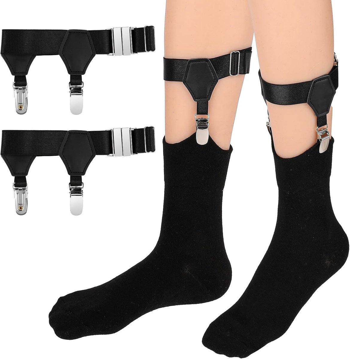 Verstelbare koushouder met antislip sokbanden, zwart, 2.5 cm breed, 16 cm lang, ideaal voor sokken en kousen