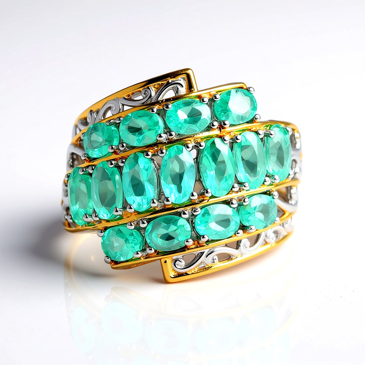 Cavill - Zilveren Ring met Groene Fluorapatiet 2,86 ct - 925 Sterling Zilver met Palladium - Ovaal Slijpsel uit Madagaskar - Elegante Edelsteen Ring