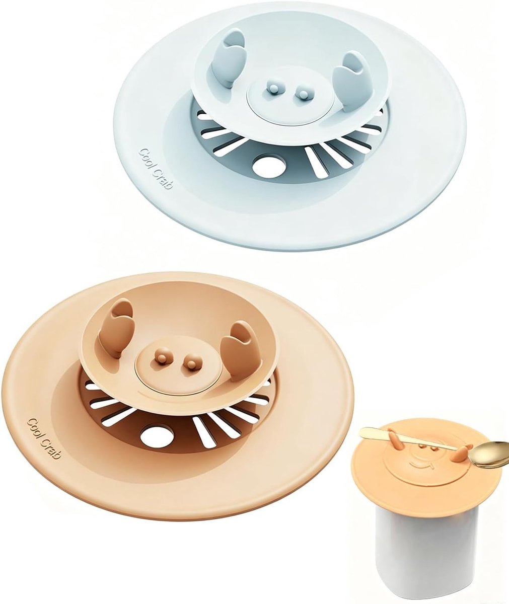 Herbruikbare siliconen bekerdeksels met krabdesign, set van 2 in blauw en bruin, ideaal voor dranken en voedselopslag