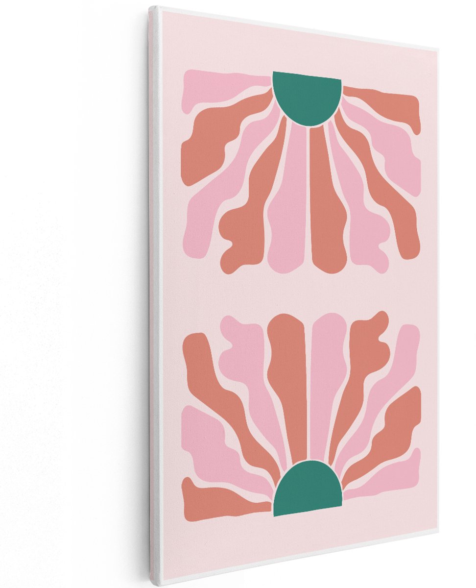 Artaza Canvas Schilderij Abstracte Bloemen - 100x150 cm - Groot - Wanddecoratie Boho - Muurdecoratie Roze - Decoratie Organische Vormen