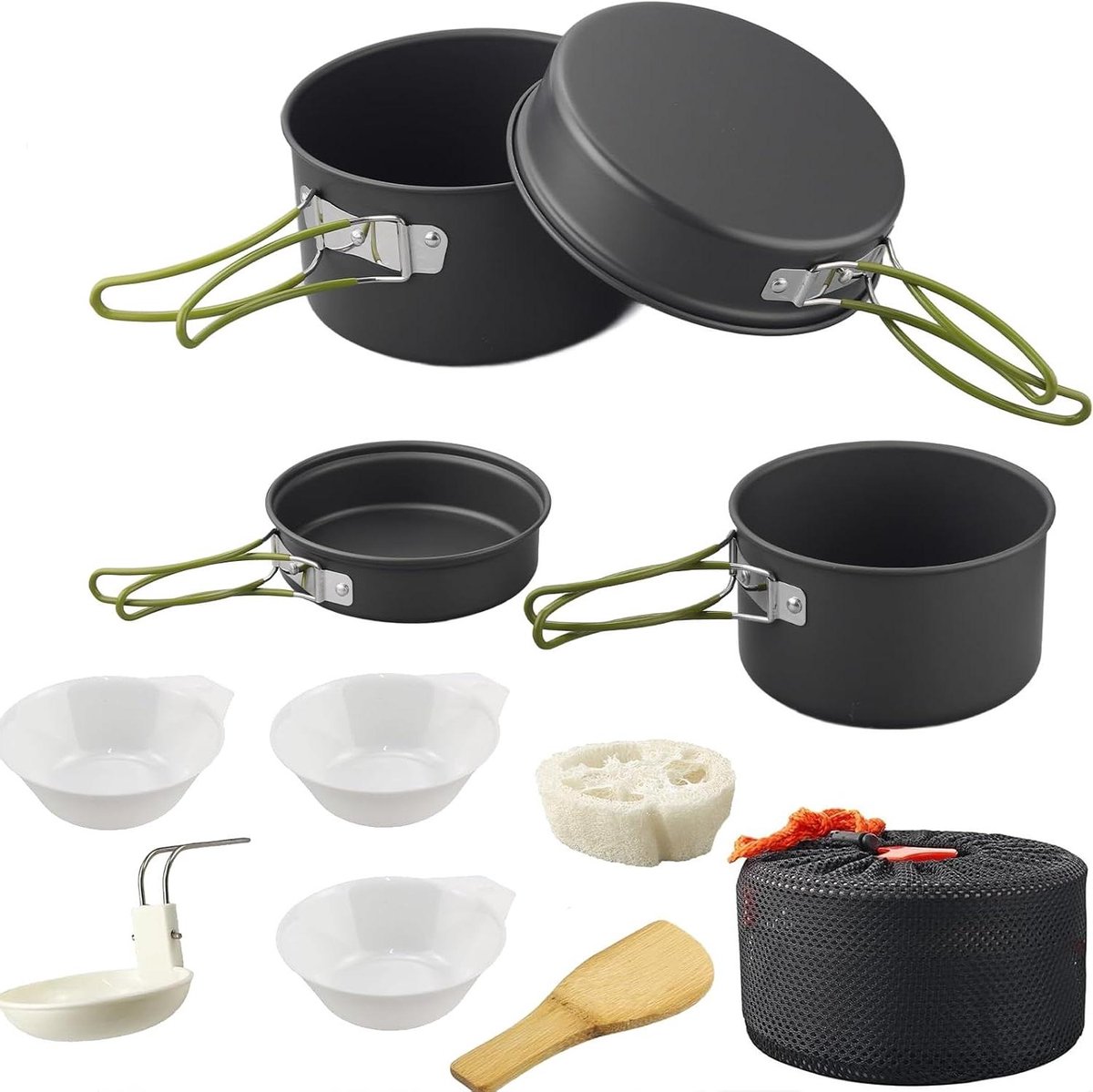 Kampeer Kookset - Outdoor Keukengerei - Buiten Koken - Compleet Aluminium - 12 Delig - Grijs Groen