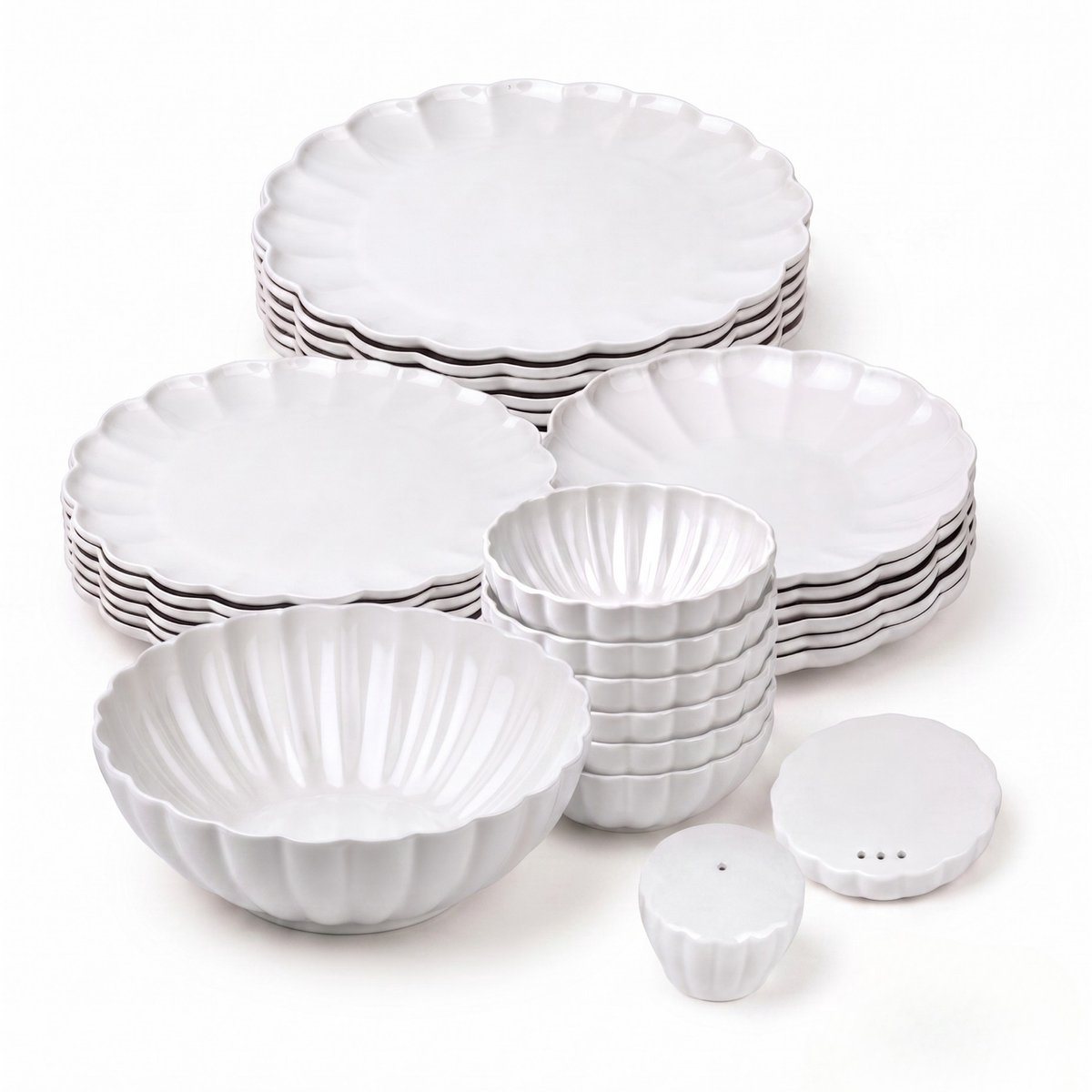 OZ Home Bavary serviesset 27-delig – Porselein – 6 personen – Lotus Design – Wit – Vaatwasserbestendig en Magnetronbestendig