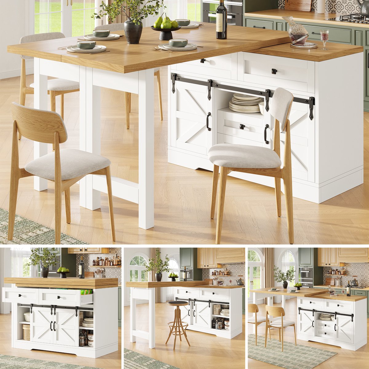 Clruro Keukeneiland - 120-197 x 40 x 72 cm - 360° Draaibaar - Verborgen Laden - MDF - Eikenlook