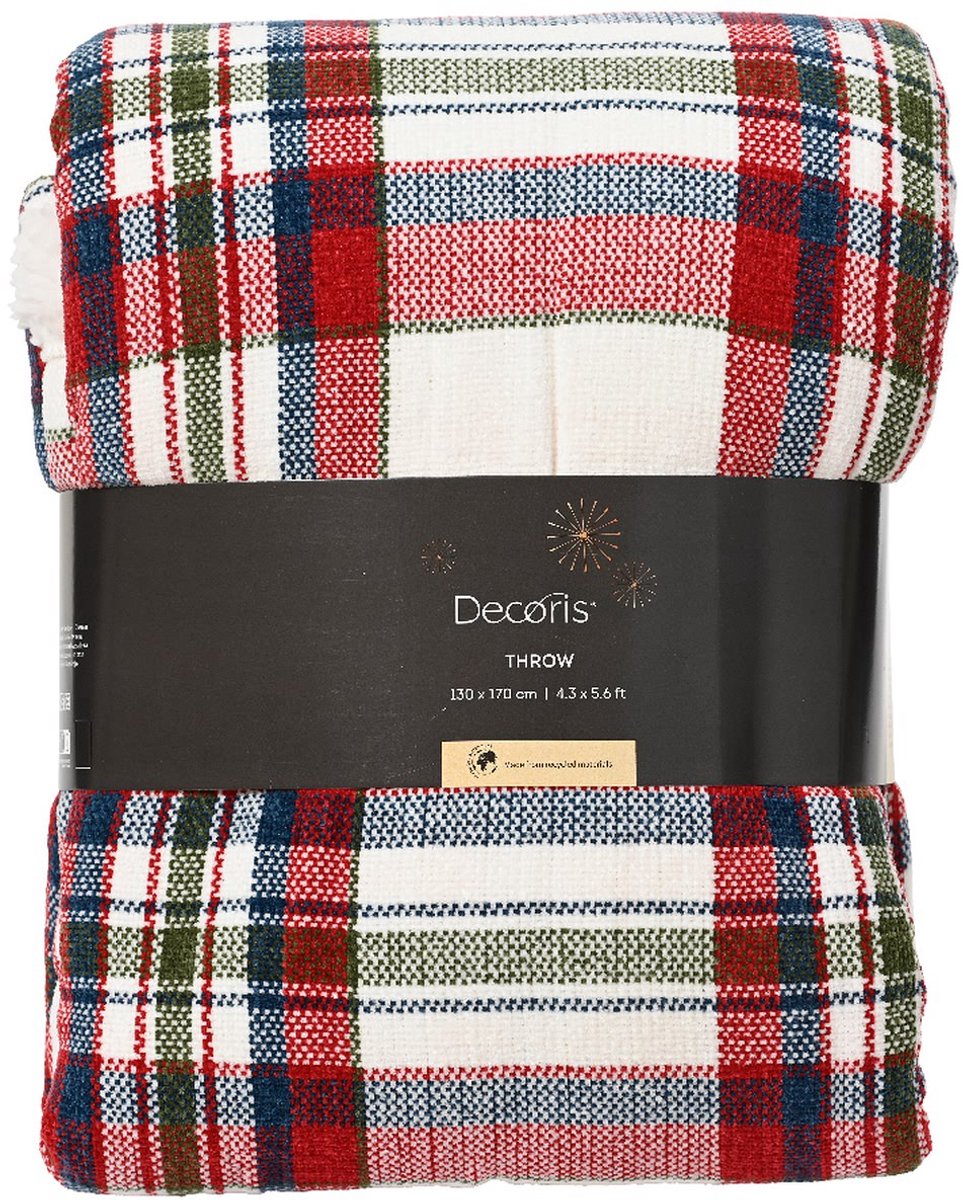 Kerstknuffeldeken geruit meerkleurig 130 x 170 cm - Polyester