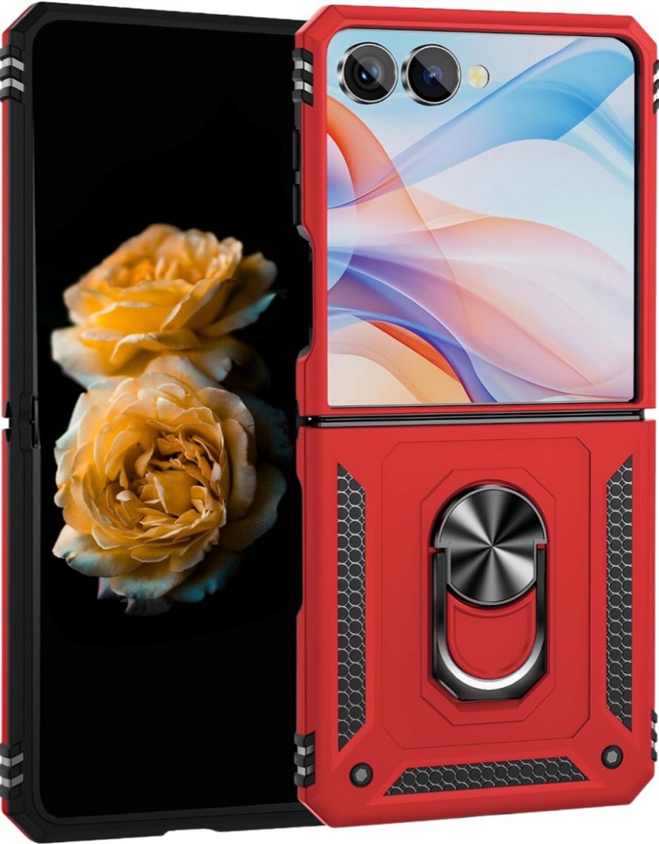 Casemania Backcover Samsung Galaxy Z Flip 8 – Kickstand Ring Armor - Rood