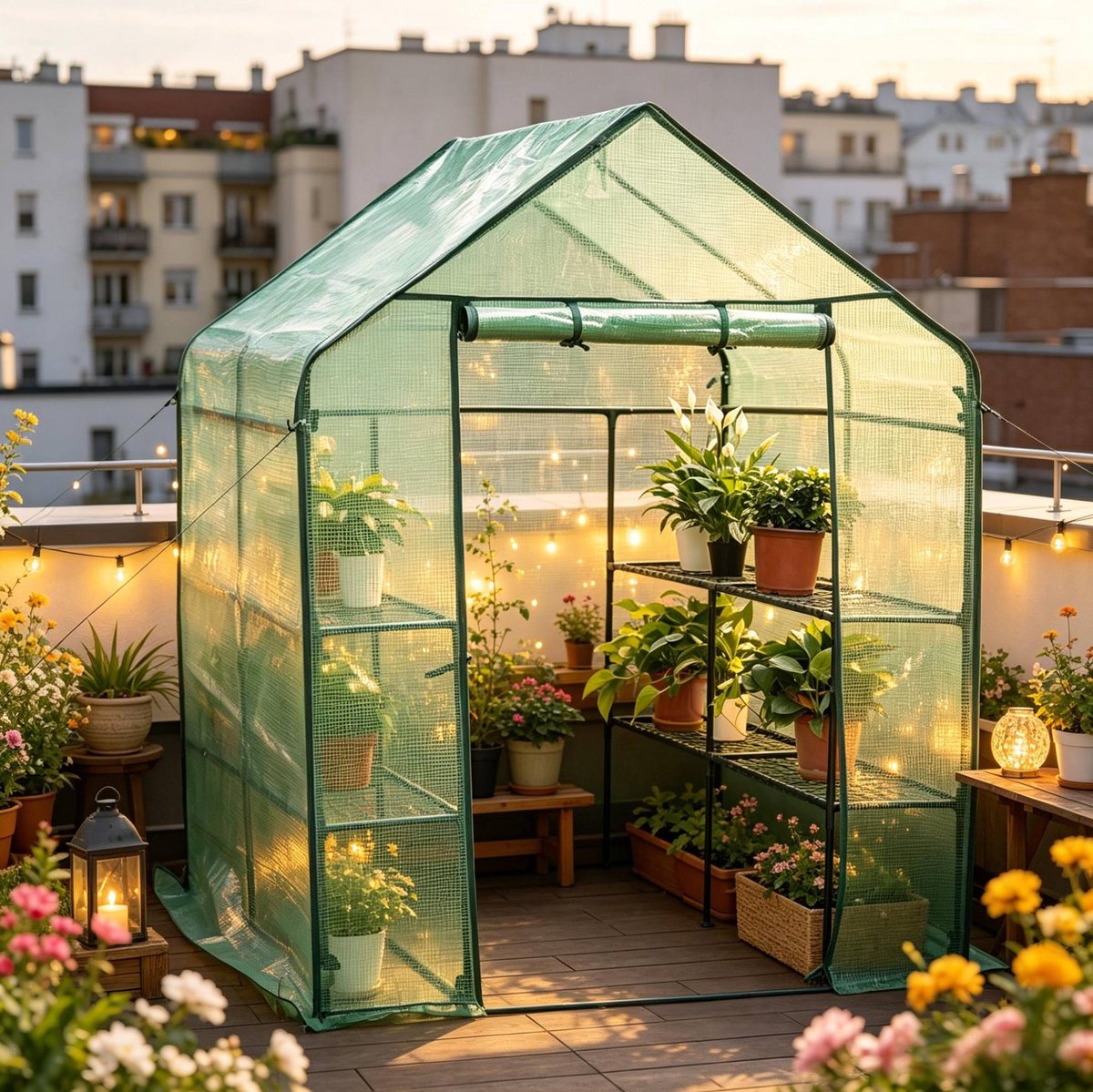 MODENUIT Foliekas 143 x 143 x 195 cm - Met Reißverschluss - Voor Tuin, Terras En Hof - PE-Folie - Groen