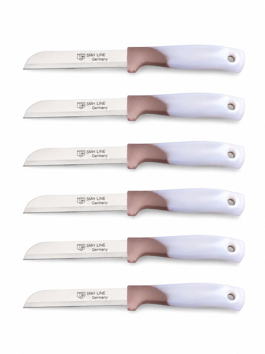 SMH LINE® Kartelmes - 6 Stuks - Tomatenmes met Kartel - Aardappelmesje - RVS - 18,5 cm - Bruin