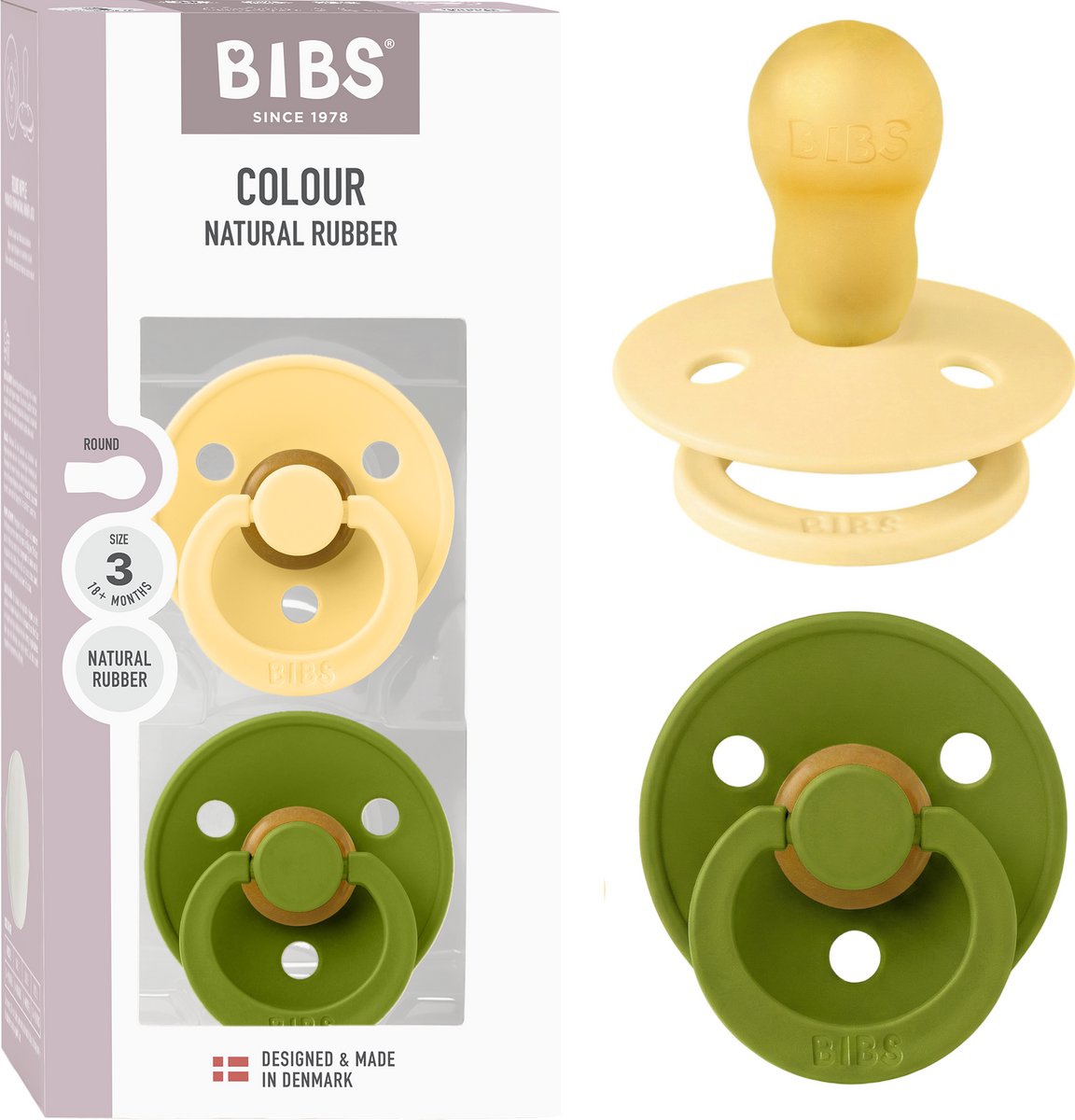 BIBS Colour Fopspeen - 18-48 mnd - 2-pack - Rond - Pale Butter/Wasabi