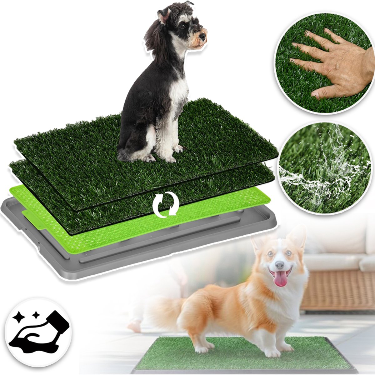 Hondentoilet Met 2 Verwisselbare Kunstgrasmatten - Afvoerbak En Opvangbak Groot Trainingsoppervlak Gemakkelijk Schoon Te Maken Geen Montage Nodig - Voor Puppytraining En Kleine Honden Tot 50 cm - 67x41x3,5 cm