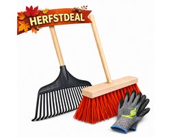 Tuilana ® - HERFSTDEAL - Bladhark + Bezem - Essenhouten stelen - 120 cm - Met gratis tuinhandschoenen