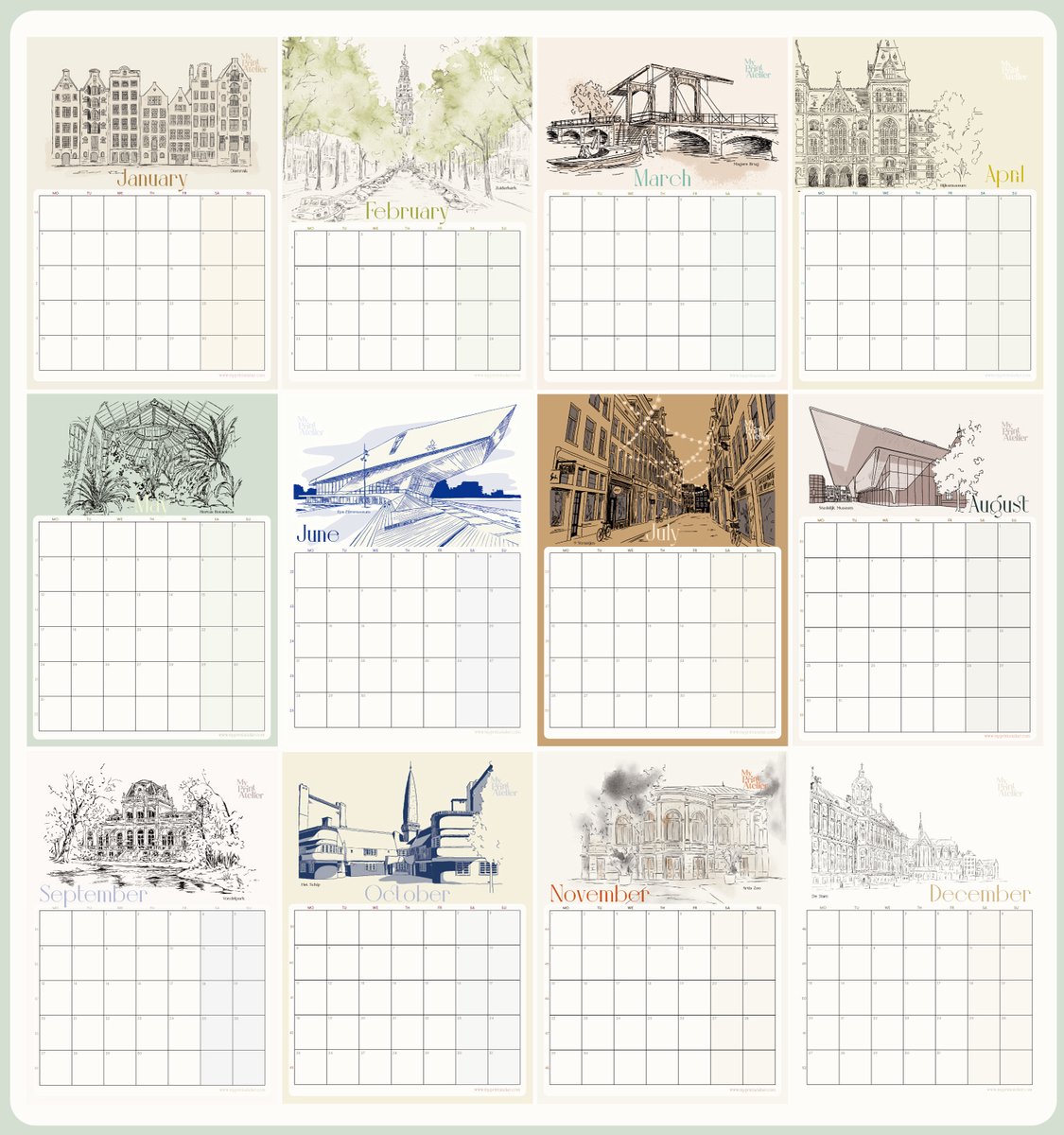 2027 Kalender Amsterdam Icons - A3 - Maandkalender, Wandkalender