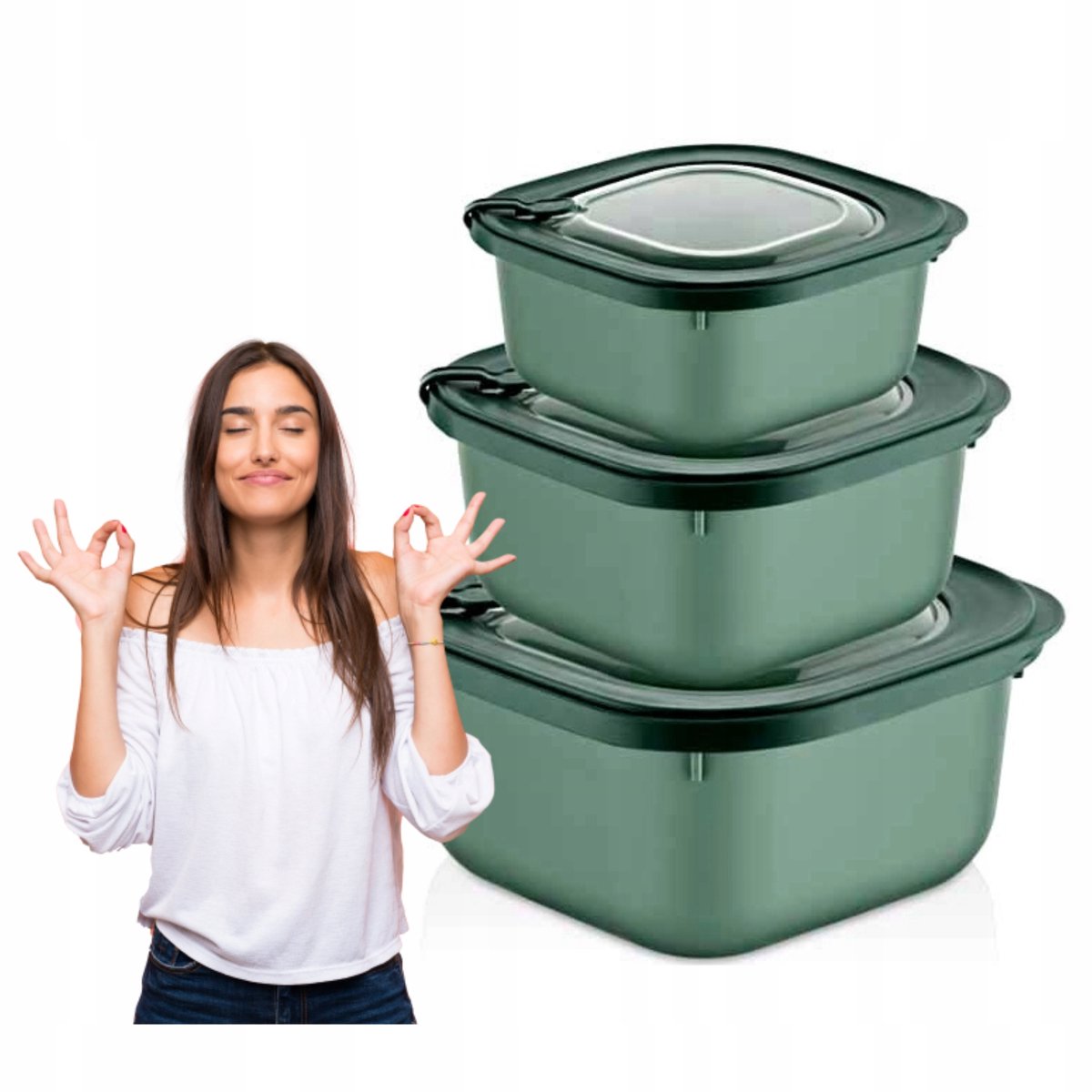 Set van 3 Vierkante Voedselcontainers, Luchtdicht, Lunchboxen