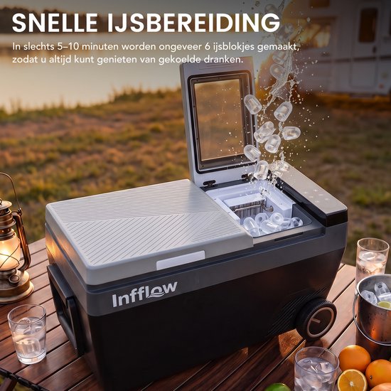 INFFLOW 45L Compressor Koelbox met APP, koelen, vriezen en ijs maken, ECO/MAX-modus -20 °C ~ 20 °C, 12V/24V, 100-240V, met uitschuifbare handgreep en wielen, voor auto, vrachtwagen, boot, camper en camping van INFFLOW — afbeelding 4