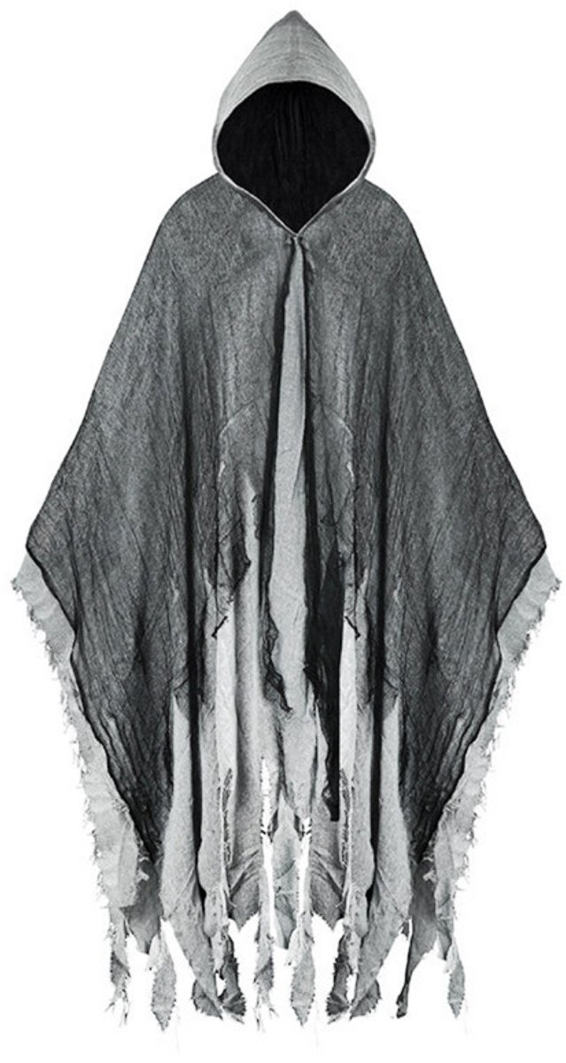 Halloween-cape – Totale lengte inclusief capuchon185 cm – Lengte kledingstuk155 cm – Halloween-mantel – Griezelige mantel – Vampiercape – Spookachtige mantel – Halloween-bovenkleding – Halloween-omslagdoek – Maskerademantel – Kostuumcape