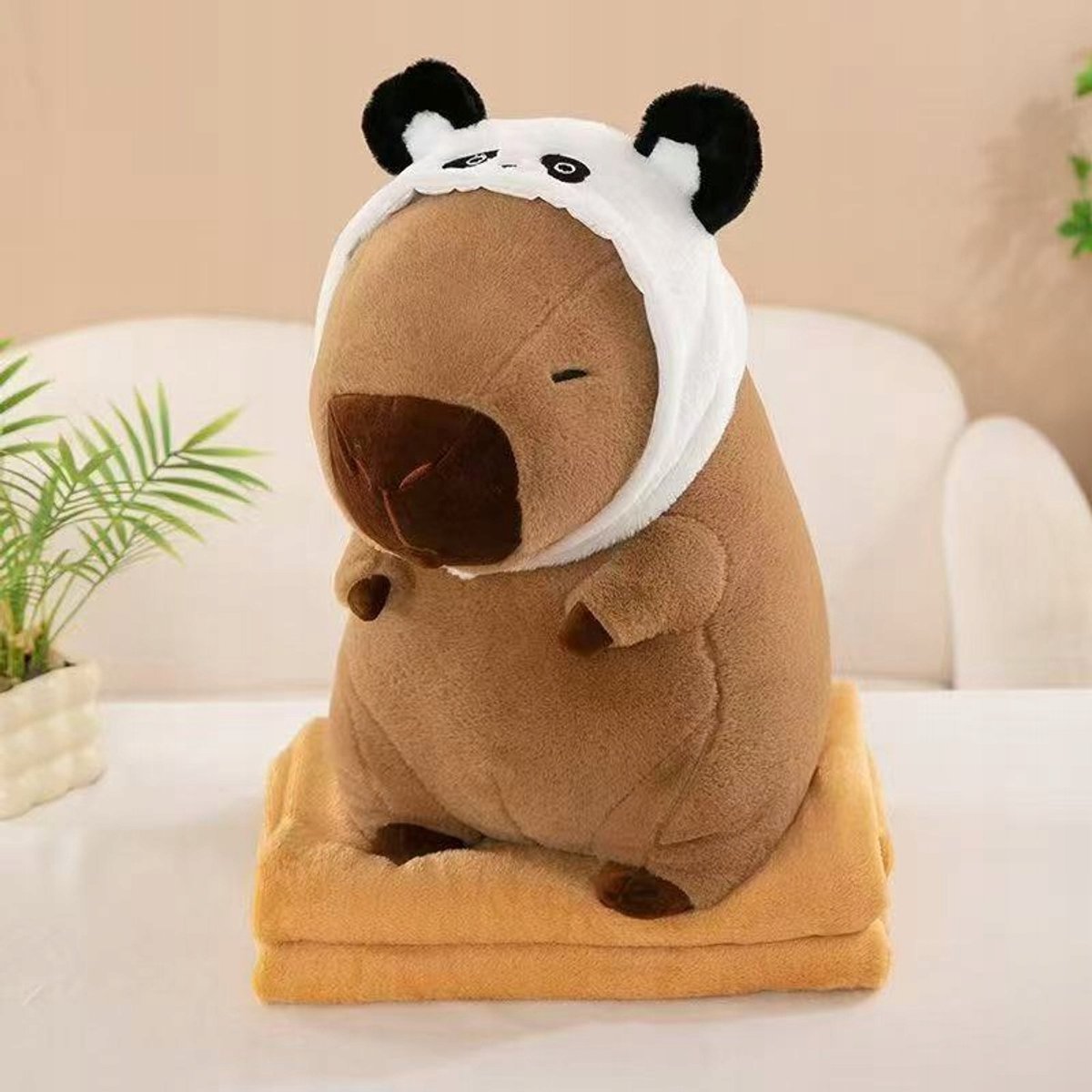 Merkloos Kapibara Knuffel met Dekentje - 3-in-1 Panda Capuchon