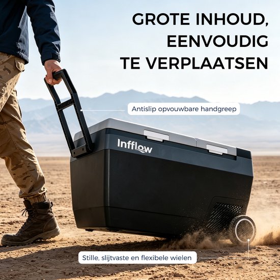 INFFLOW 45L Compressor Koelbox met APP, koelen, vriezen en ijs maken, ECO/MAX-modus -20 °C ~ 20 °C, 12V/24V, 100-240V, met uitschuifbare handgreep en wielen, voor auto, vrachtwagen, boot, camper en camping van INFFLOW — afbeelding 3