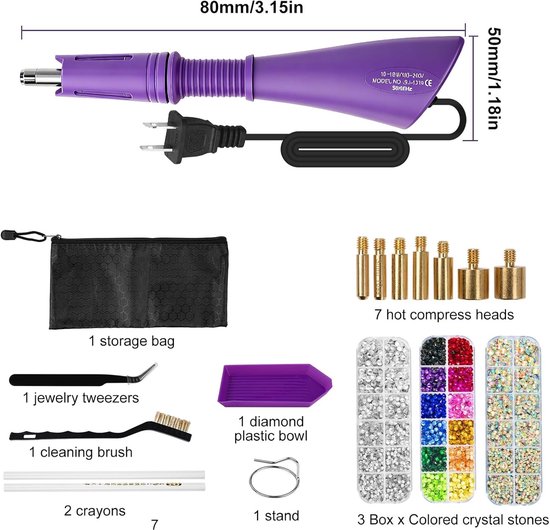 Rhinestone Applicator Set met 7 Tips en Hotfix Strass Steentjes voor ...