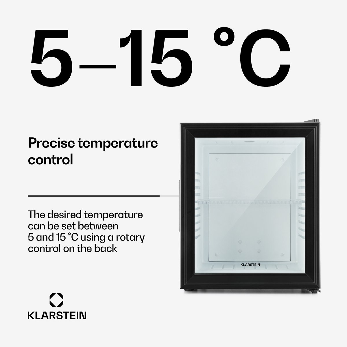 Klarstein Minibar Barmodel Koelkast - 23 Liter - glas - 23dB - Zwart - Minikoelkast - 5-15°C - voor Hotelkamer voor Kantoor - Stil Compact - Mini Fridge Kleine Koelkast Hotelkoelkast Drankkoeler Compact Koelkast