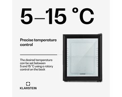 Klarstein Minibar Barmodel Koelkast - 23 Liter - glas - 23dB - Zwart - Minikoelkast - 5-15°C - voor Hotelkamer voor Kantoor - Stil Compact - Mini Fridge Kleine Koelkast Hotelkoelkast Drankkoeler Compact Koelkast