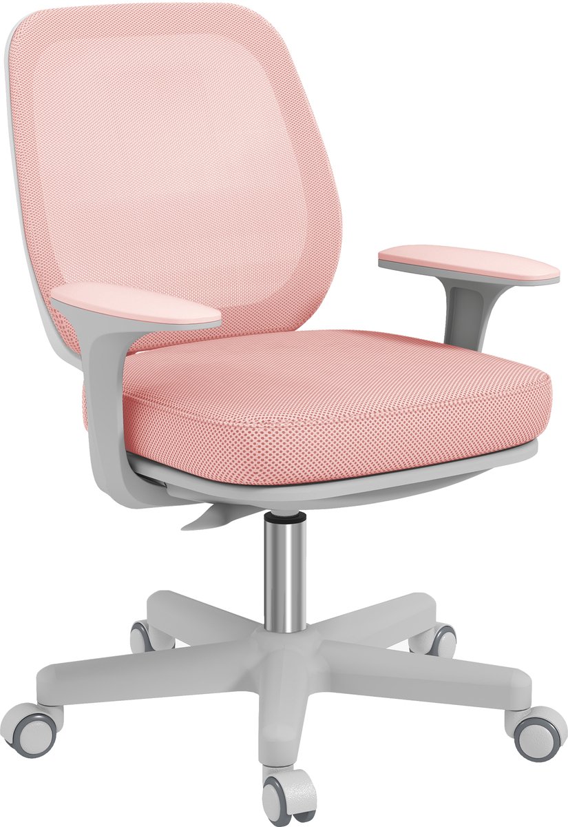 Roze Bureaustoel 55 x 48 x 82,5-94,5 cm, Ergonomische Bureaustoel, Verstelbare Schrijfstoel, Draaibare Computerstoel, Hoogteverstelbare Kantoorstoel met Comfortabele Zitting, Werkstoel voor Kantoor en Thuiswerk